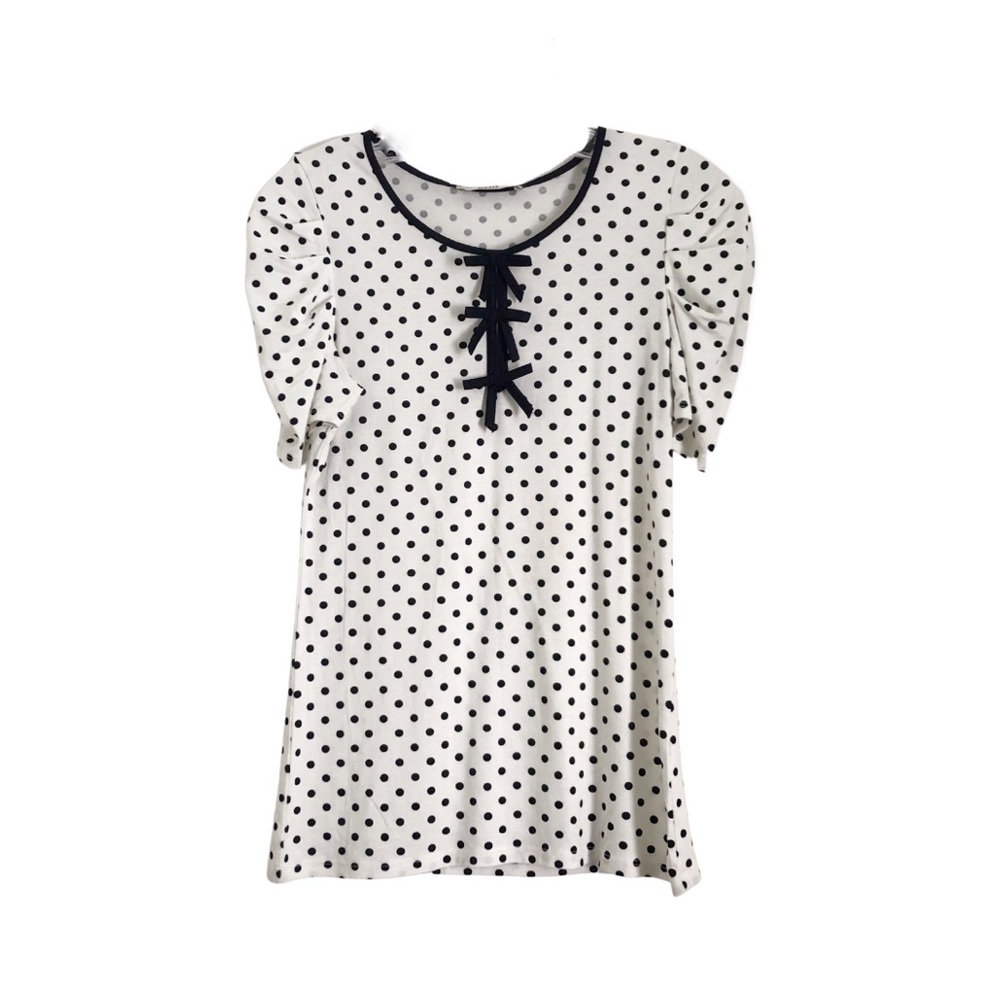 Pin Up Style Short Puff Sleeve Polka Dot T-Shirt